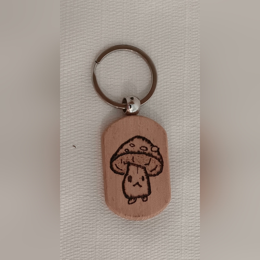 Cute Mushroom Wooden Keychain